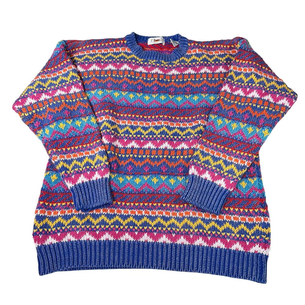 VTG Marsh Landing womens heavy vibrant stripe pattern sweater. Size L. 90s.